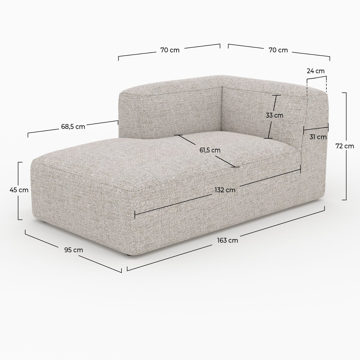 Méridienne d'angle à gauche pour canapé modulable en tissu - HESTIA beige, MAISON PAVANE
