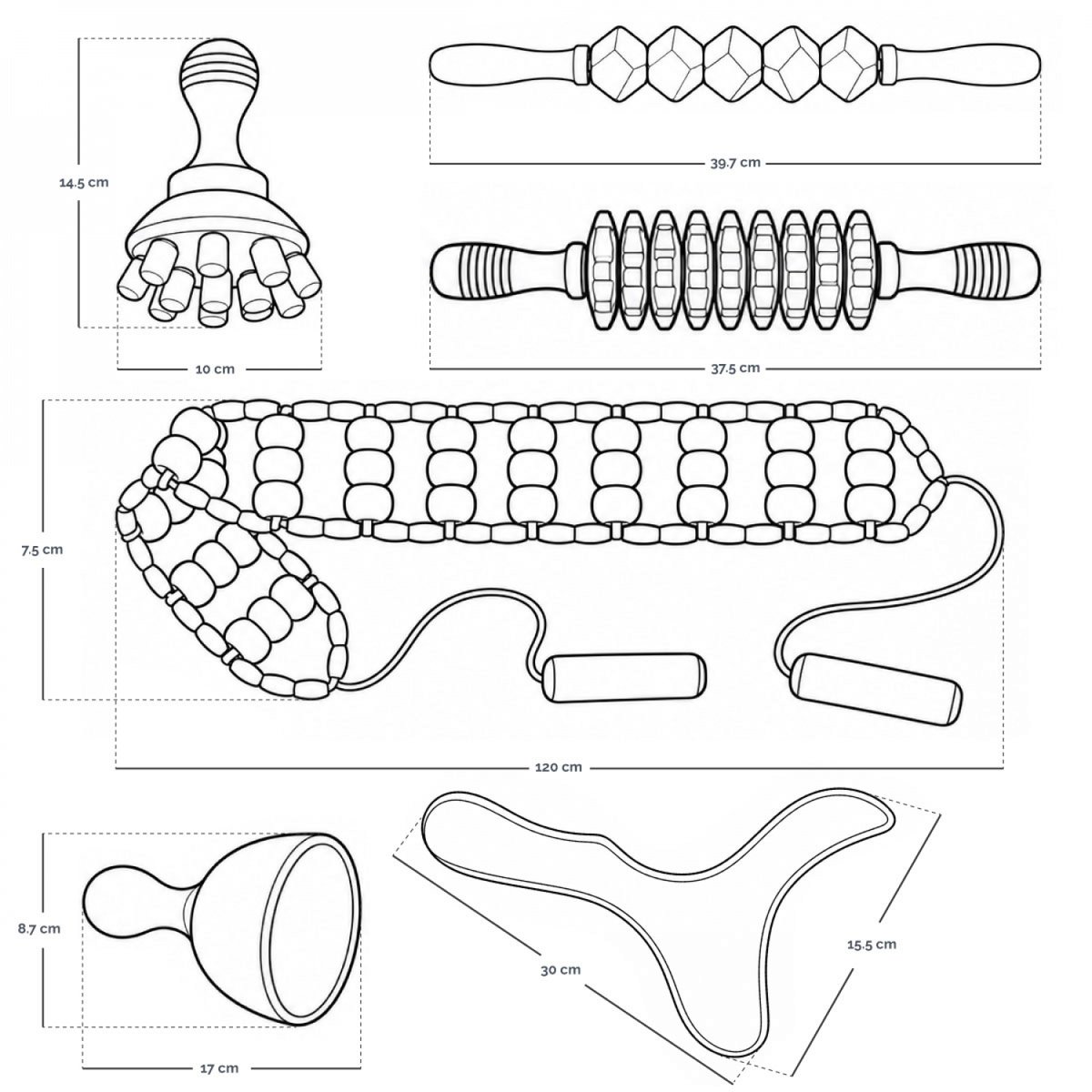 Kit complet de madérothérapie pour le corps - 6 pièces marron, VIVEZEN