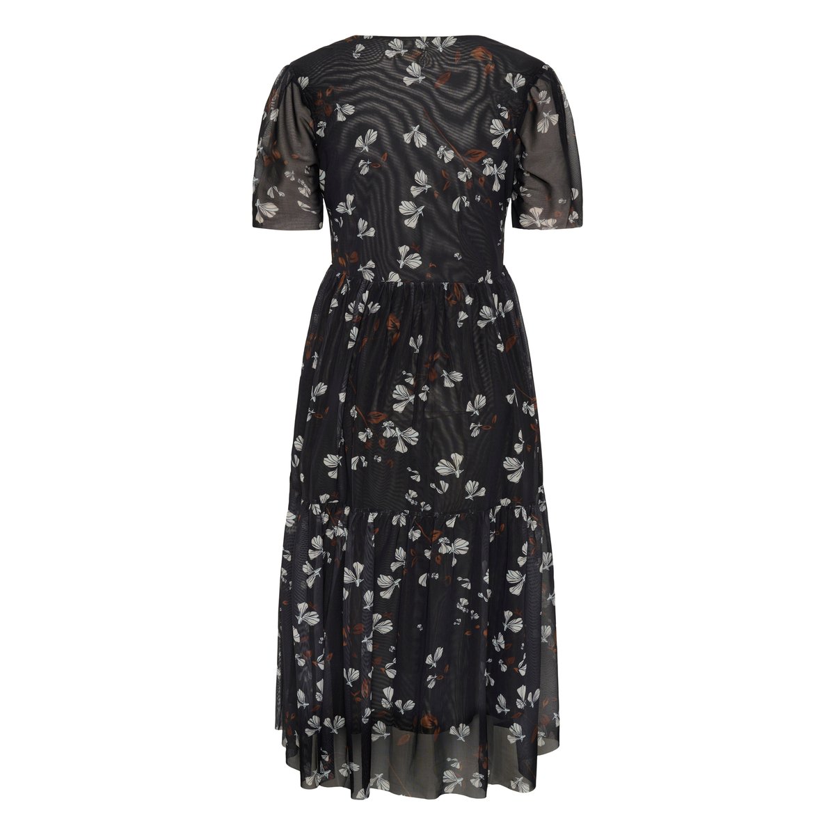 Dress noir black with flowers, CREAM