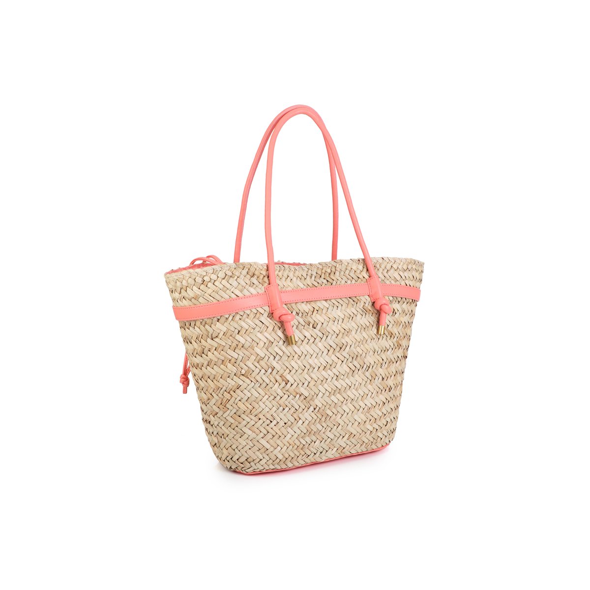 Panier tressé avec bandeau logo et anses contrastantes rose, LOLA CASADEMUNT