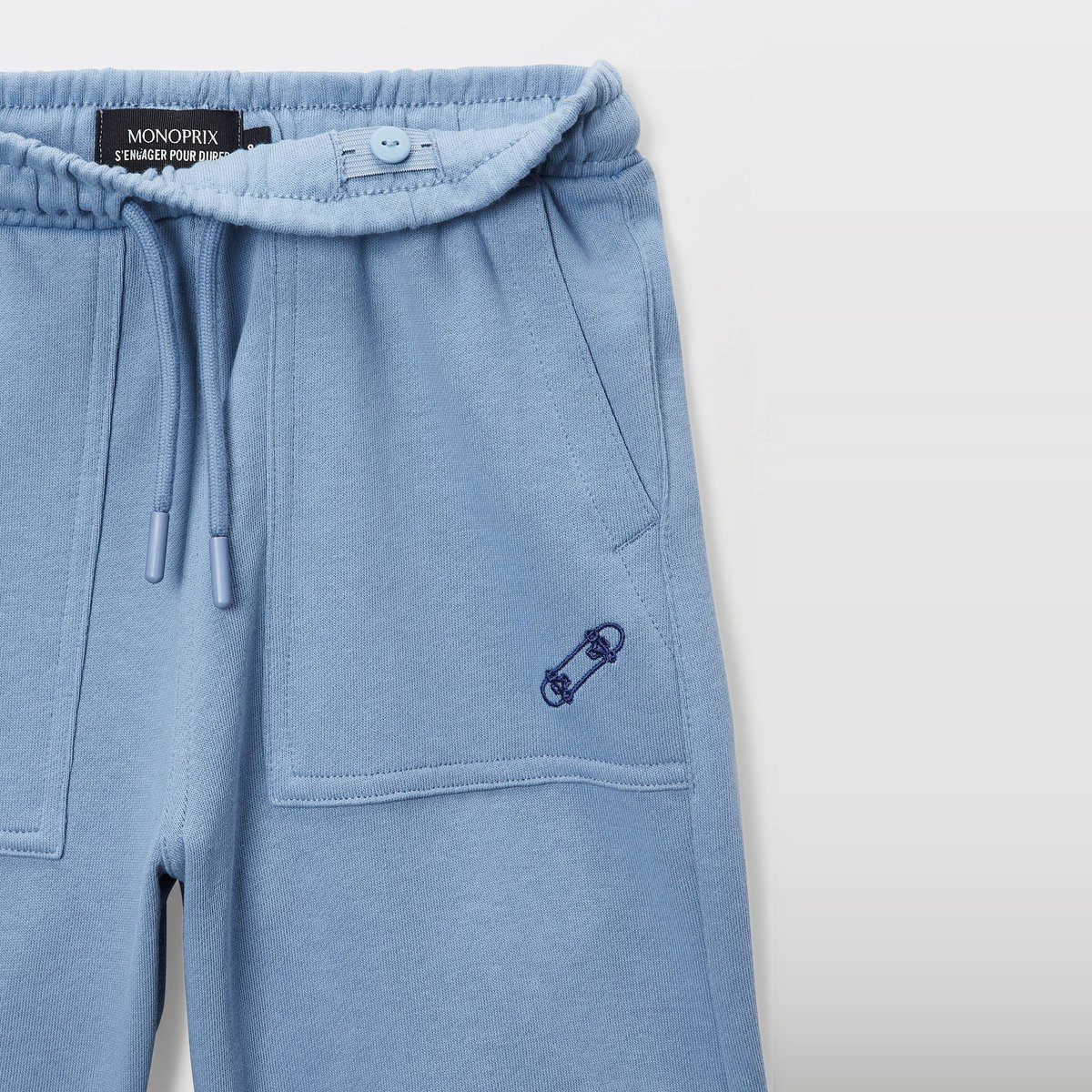 Short élastiqué molleton uni en coton BIO GOTS tornade, MONOPRIX