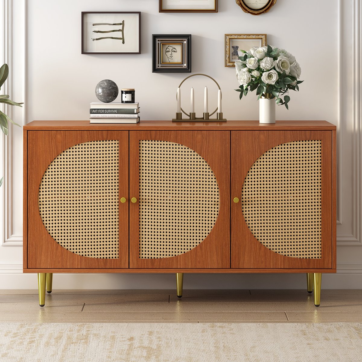 Armoire de rangement avec 3 portes 6 couches, DAVED Armoire noyer, MEUBLES COSY