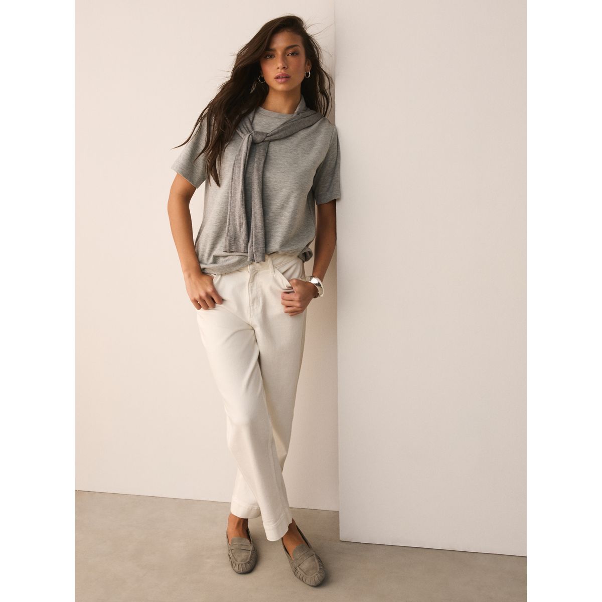 Mocassins froncés en cuir forever comfort vert kaki, NEXT