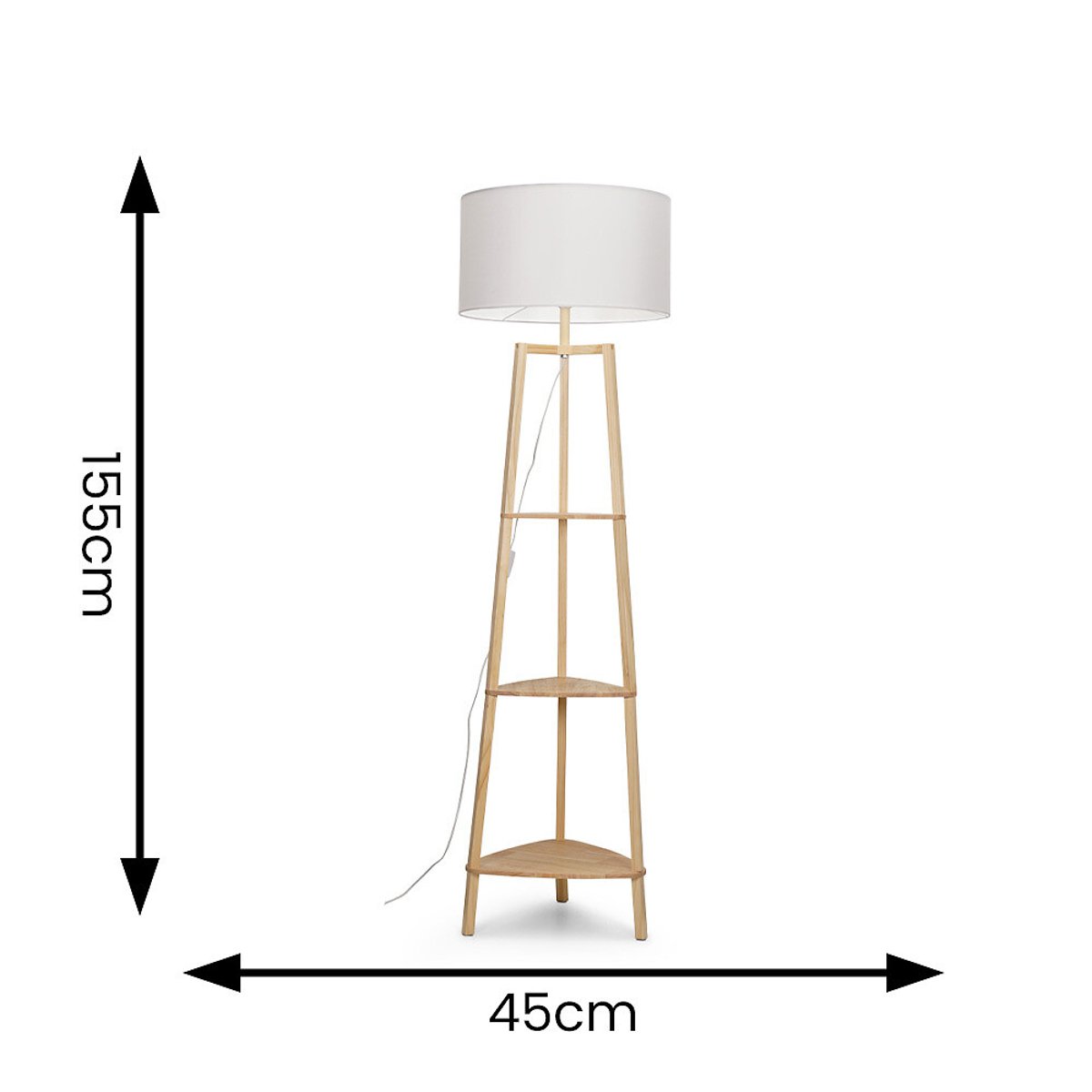 Hollis 3-Tier Shelf Tripod Floor Lamp with Large Shade in Natural Wood white, SO'HOME