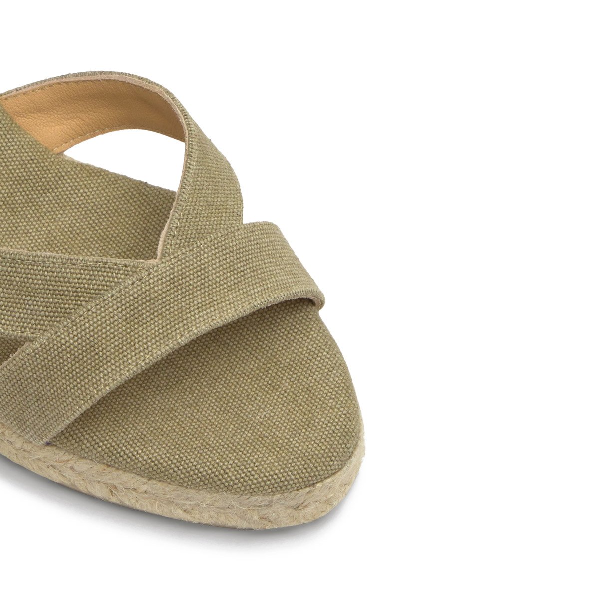 Sandales compensées en coton bio et jute tressée à bride cheville BRUNA PLATFORM vert olive, CASTANER