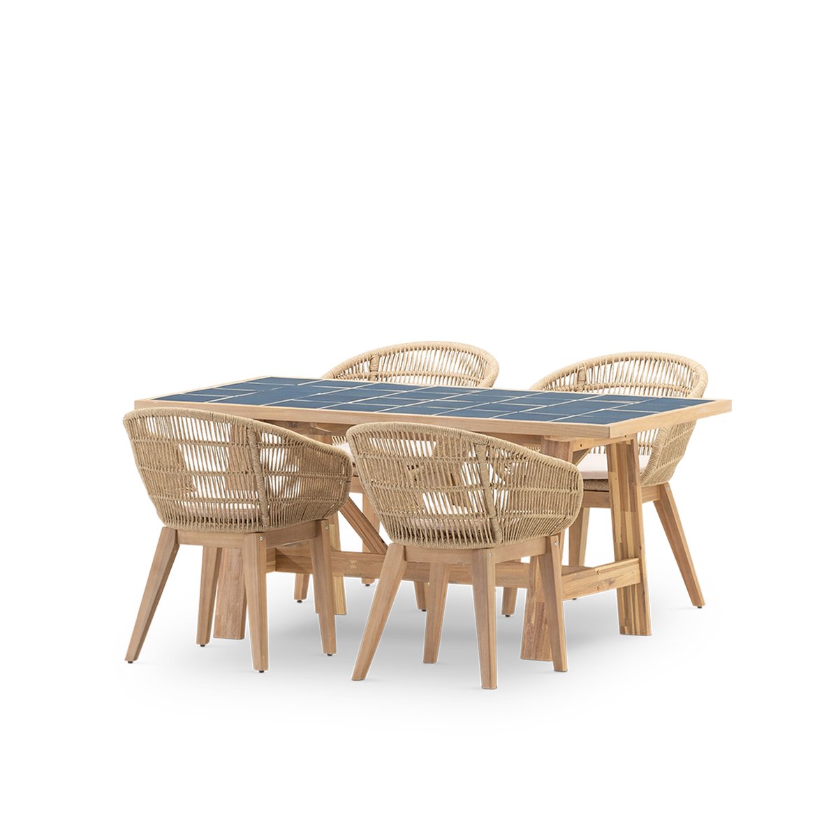Salon de jardin, 4 chaises, BISBAL & PROVENZA bleu, DEFORA HOME