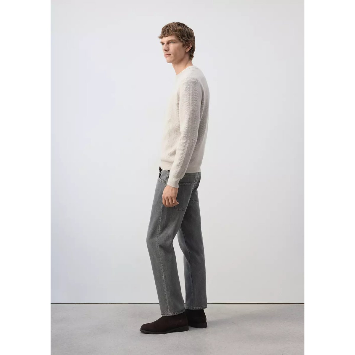 Jean regular-fit cropped gris denim, MANGO MAN