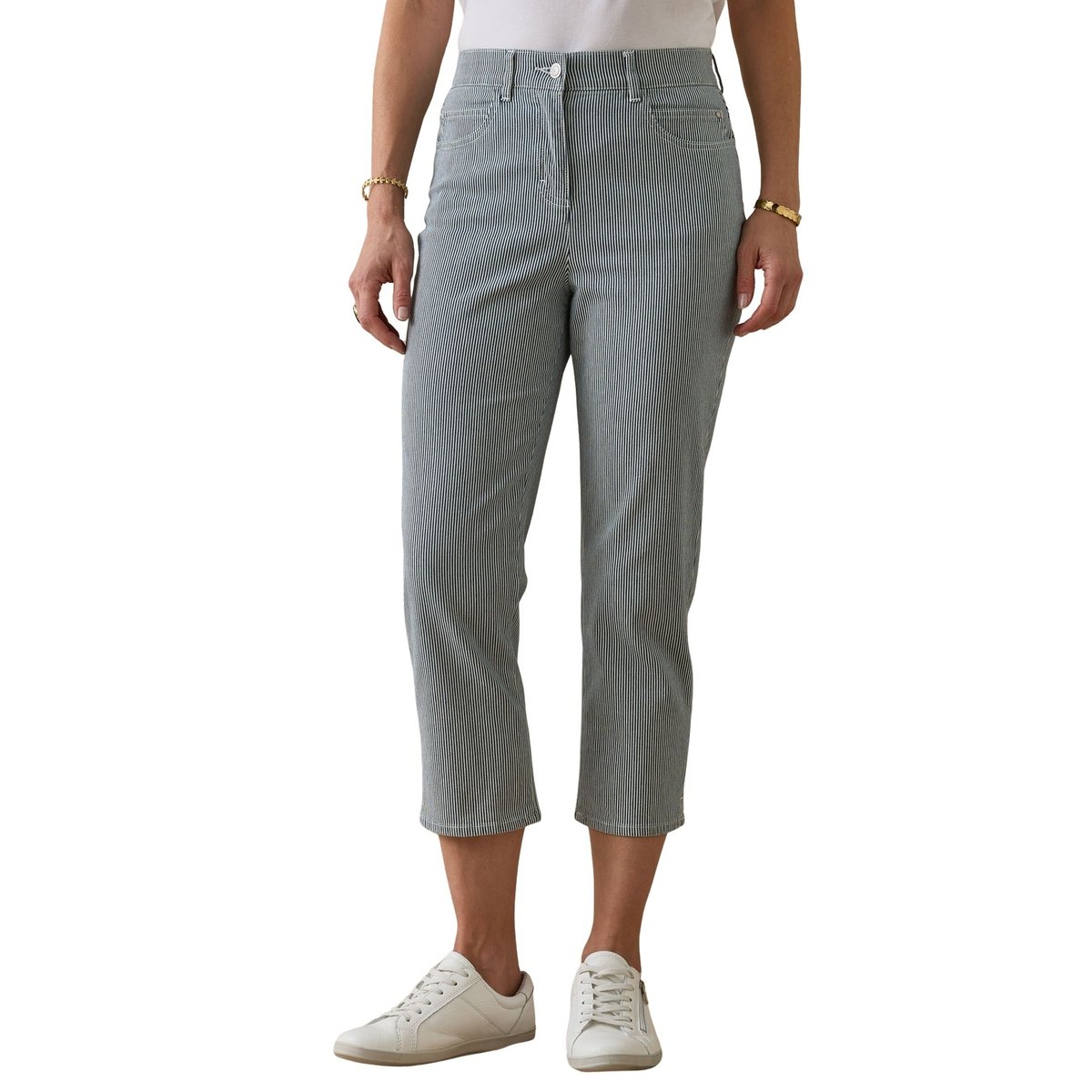 Pantacourt en gabardine avec élastique blanc rayé bleu, DAXON