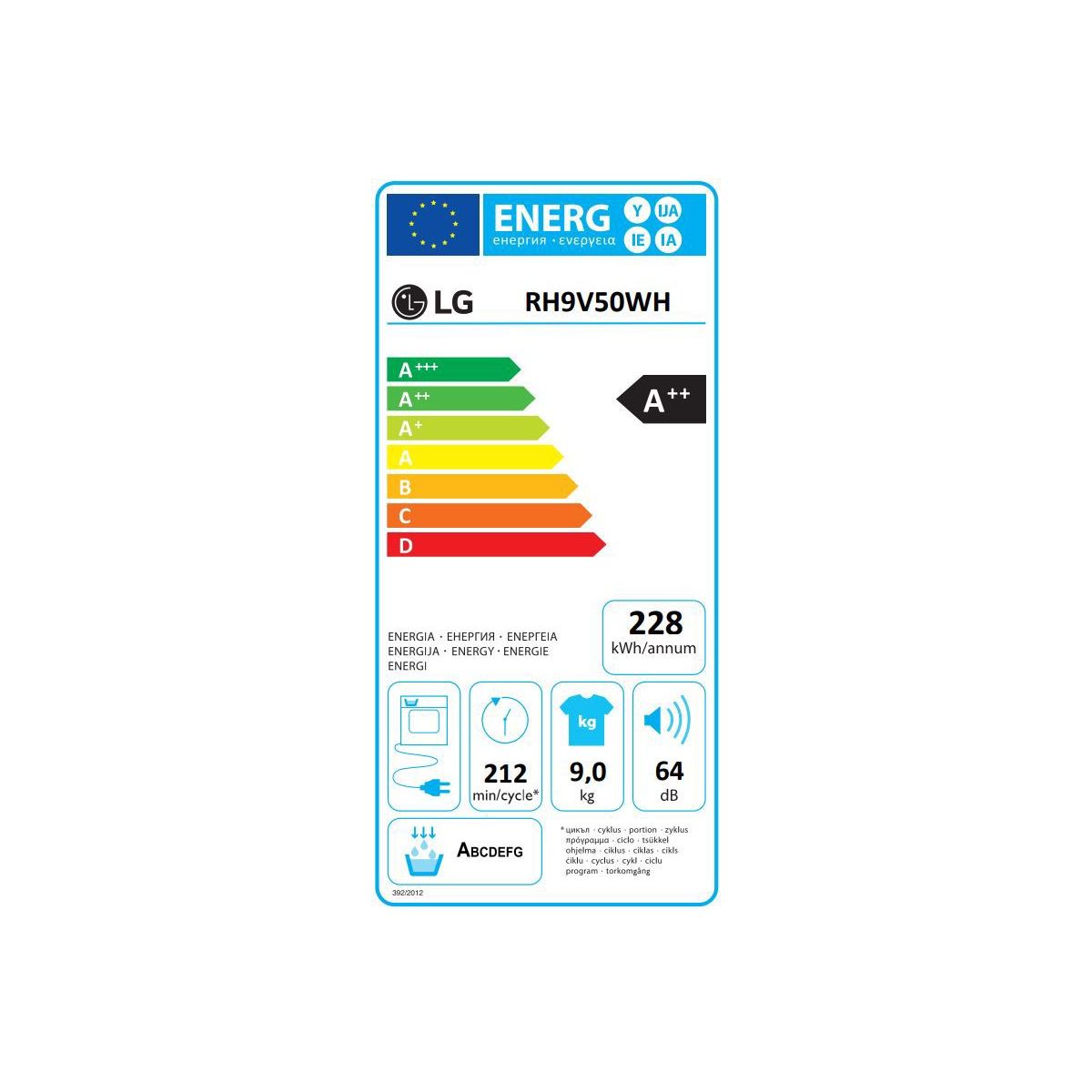 Sèche Linge Pompe À Chaleur Rh9v50wh blanc, LG