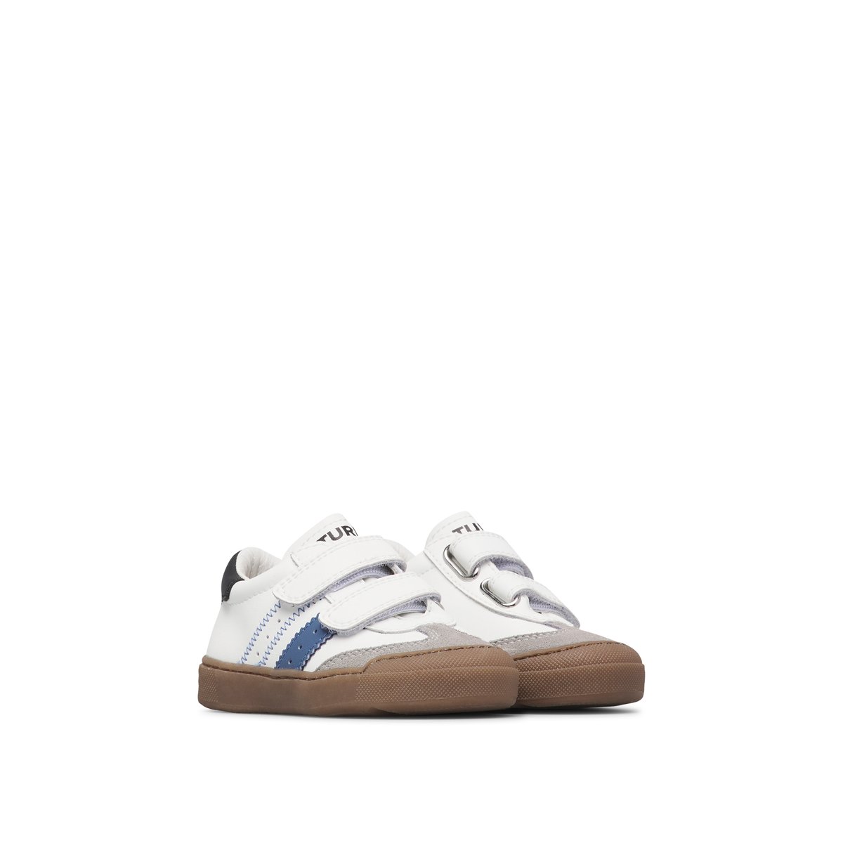 Sneakers en cuir et velours RIBY VL. blanc-gris-bleu, NATURINO