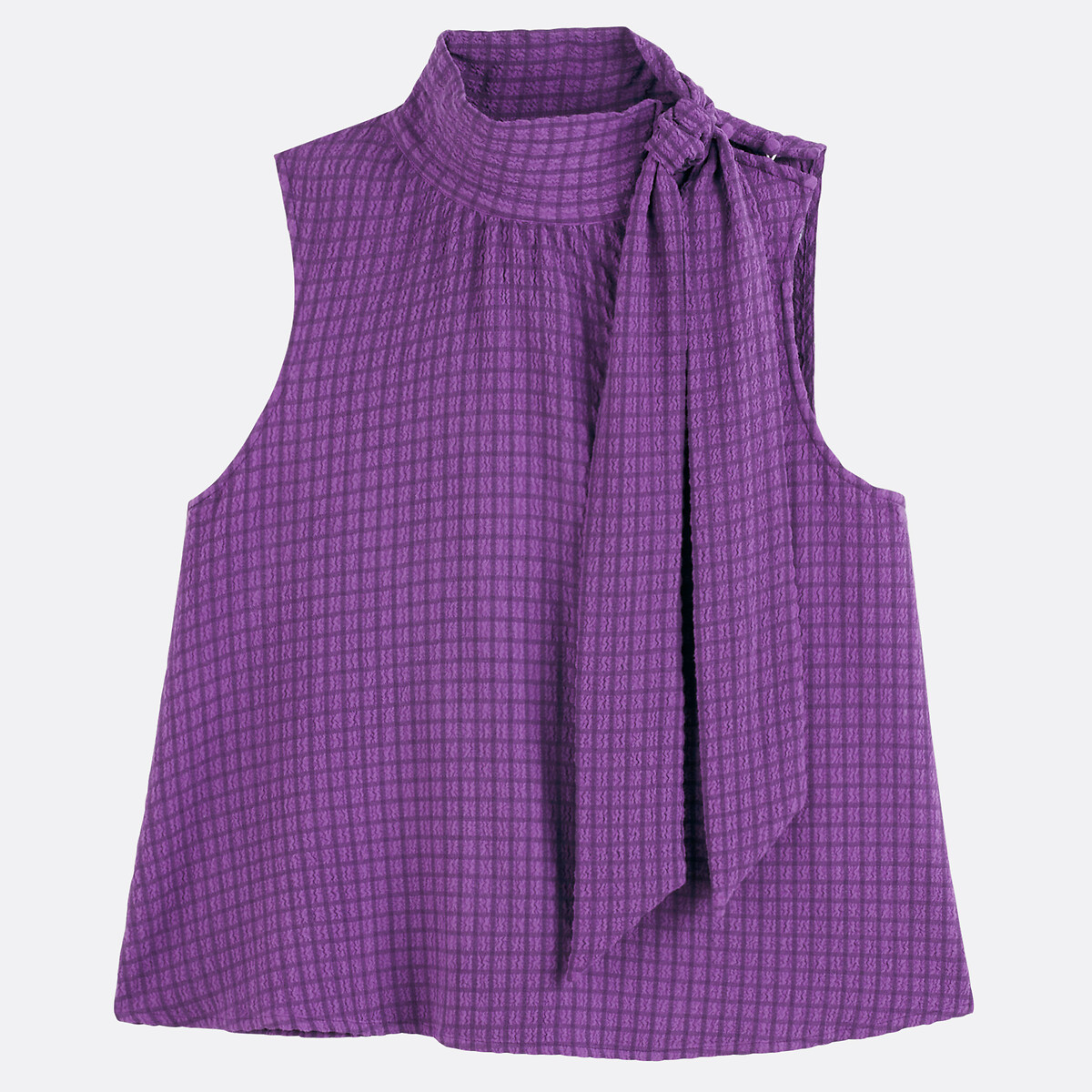 Checked Sleeveless Shirt with High Neck purple checks, LA REDOUTE COLLECTIONS
