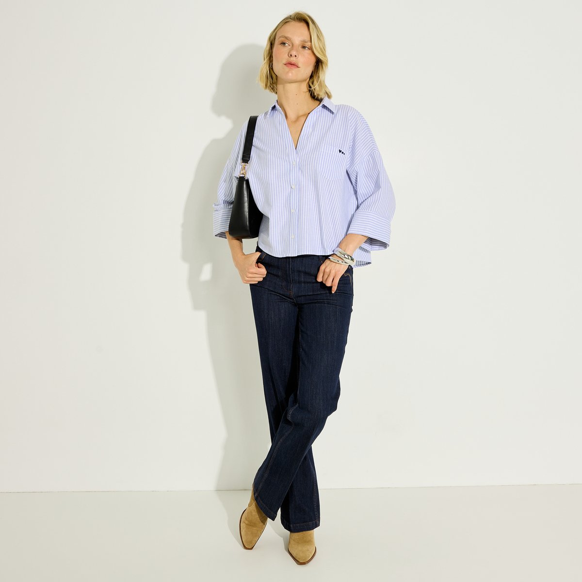 Chemise rayée manches 3/4 bleu, GRAIN DE MALICE