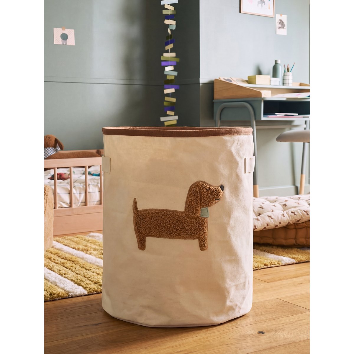 Panier rangement motif chien sherpa beige, VERTBAUDET