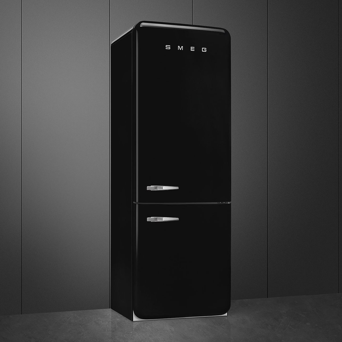 Réfrigérateur 2 portes combiné poignées à gauche FAB38 noir brillant, SMEG