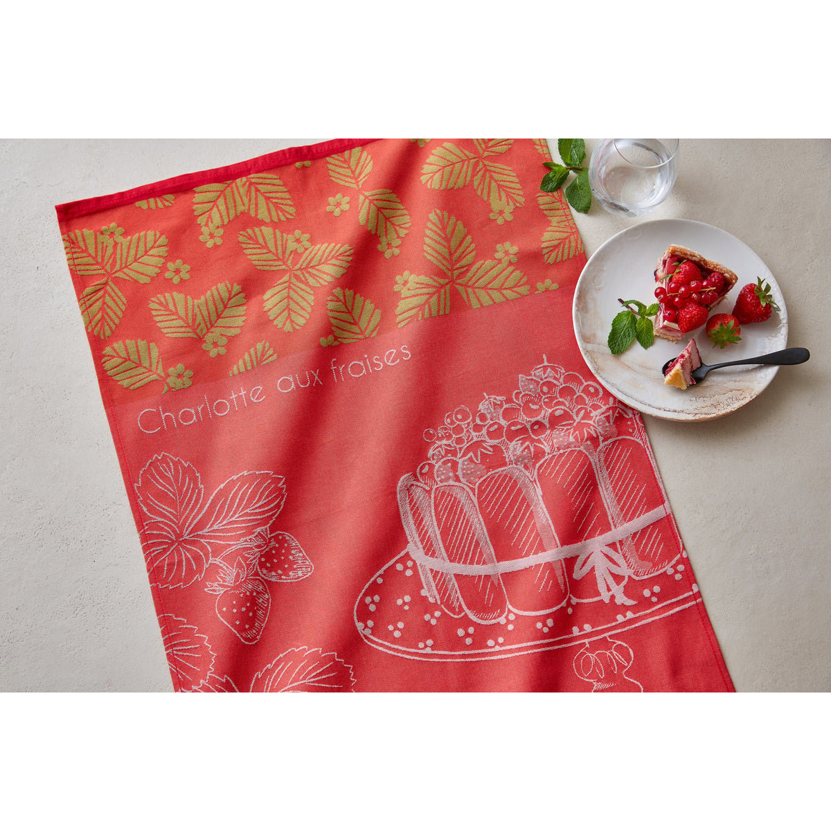 Torchon jacquard coton CHARLOTTE AUX FRAISES rouge, COUCKE