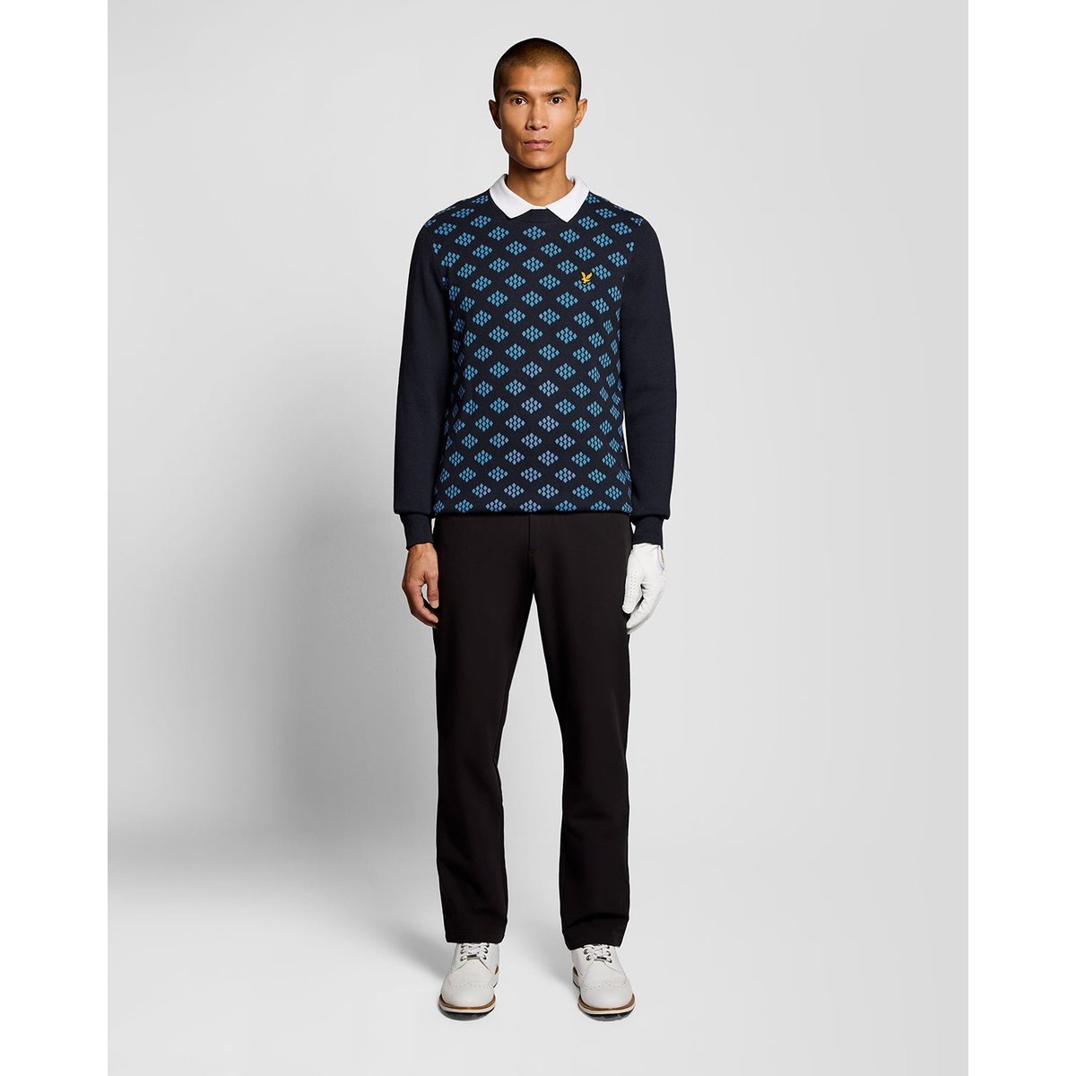 Pull en coton col rond à losanges bleu foncé marine, LYLE & SCOTT