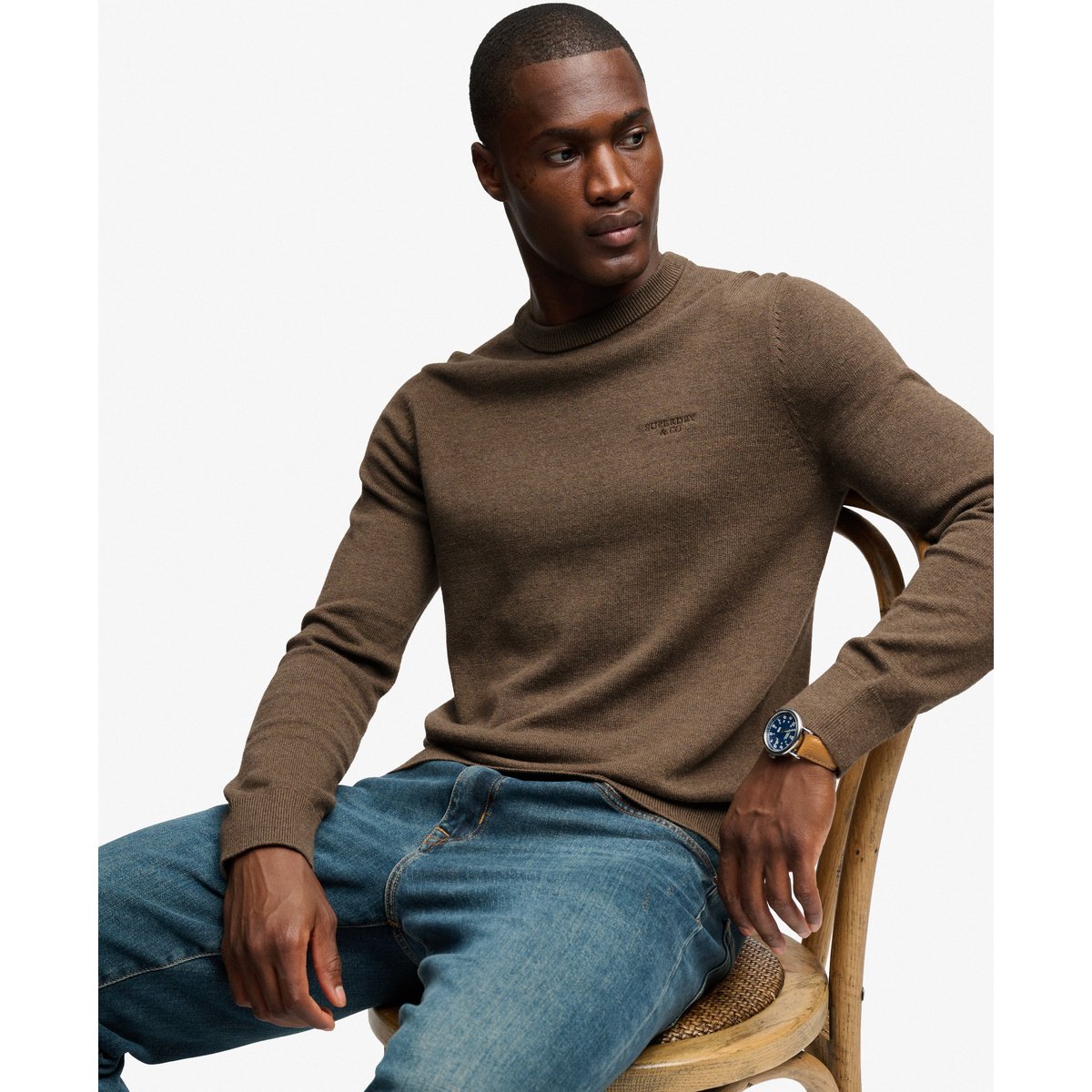 Pull Prep Essential coupe ajustée brun biscuit chiné, SUPERDRY