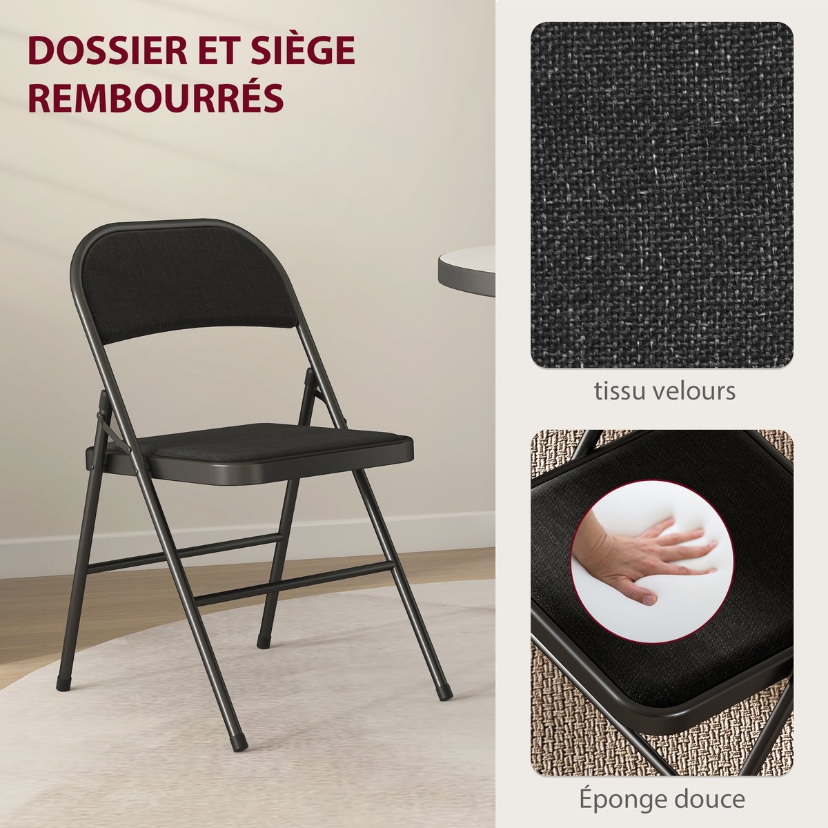 Chaise pliante Polyester Noir noir, HOMCOM