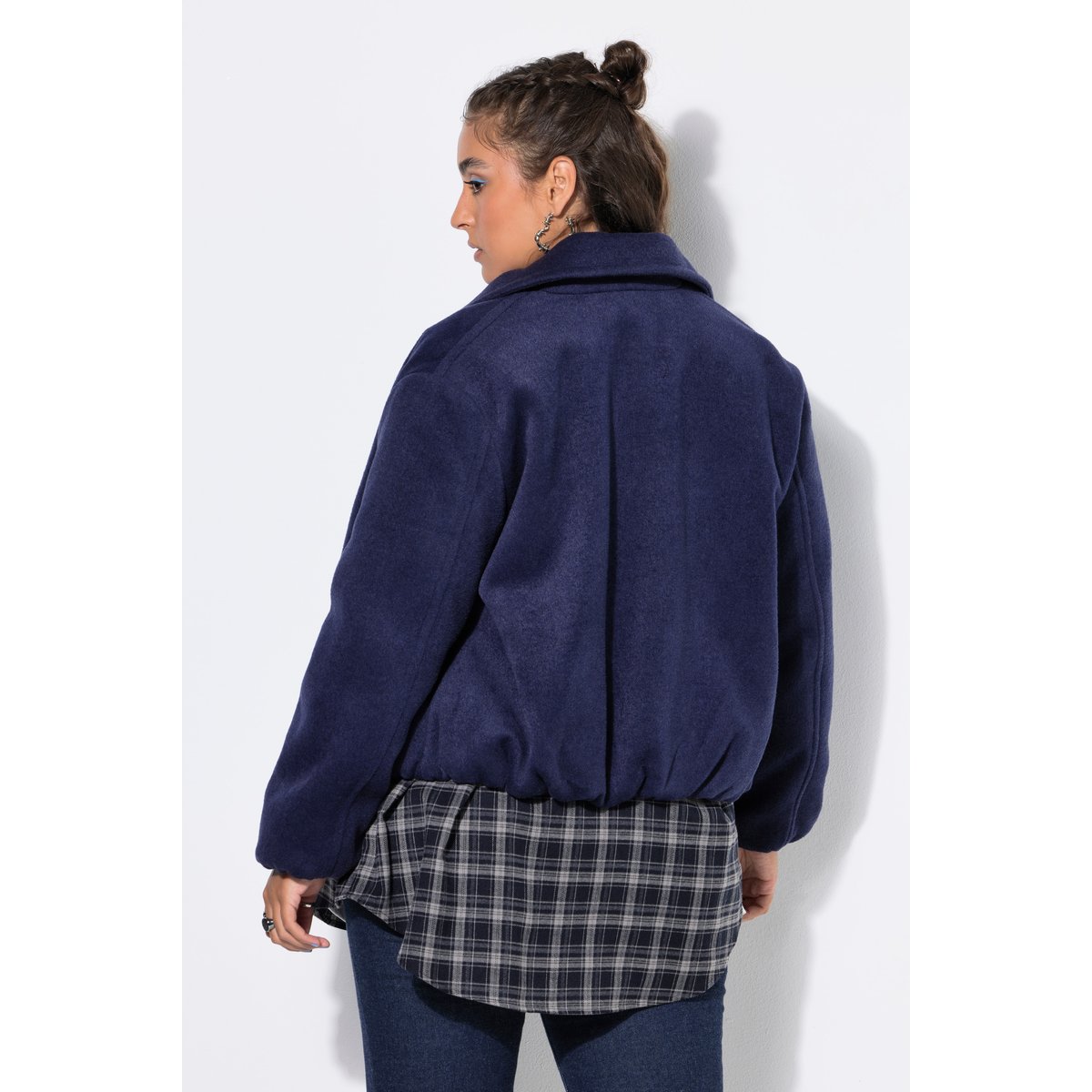 Blouson aspect laine, coupe ample bleu nuit, STUDIO UNTOLD