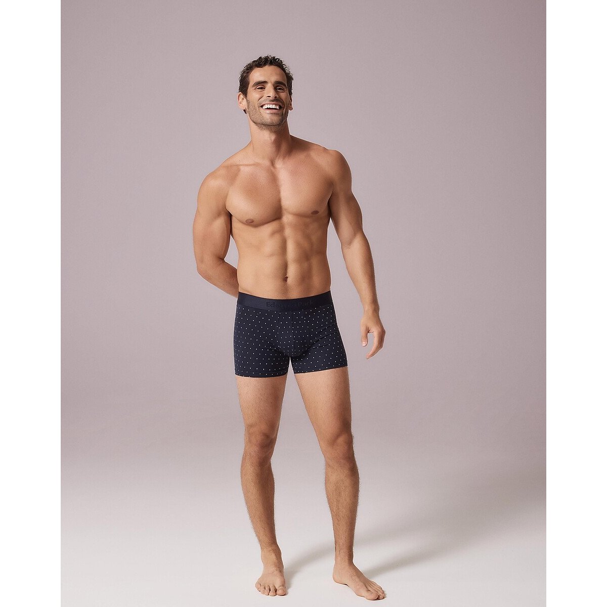 Lot de 2 boxers, 1 uni + 1 imprimé pois bleu marine + imprimé, EDEN PARK