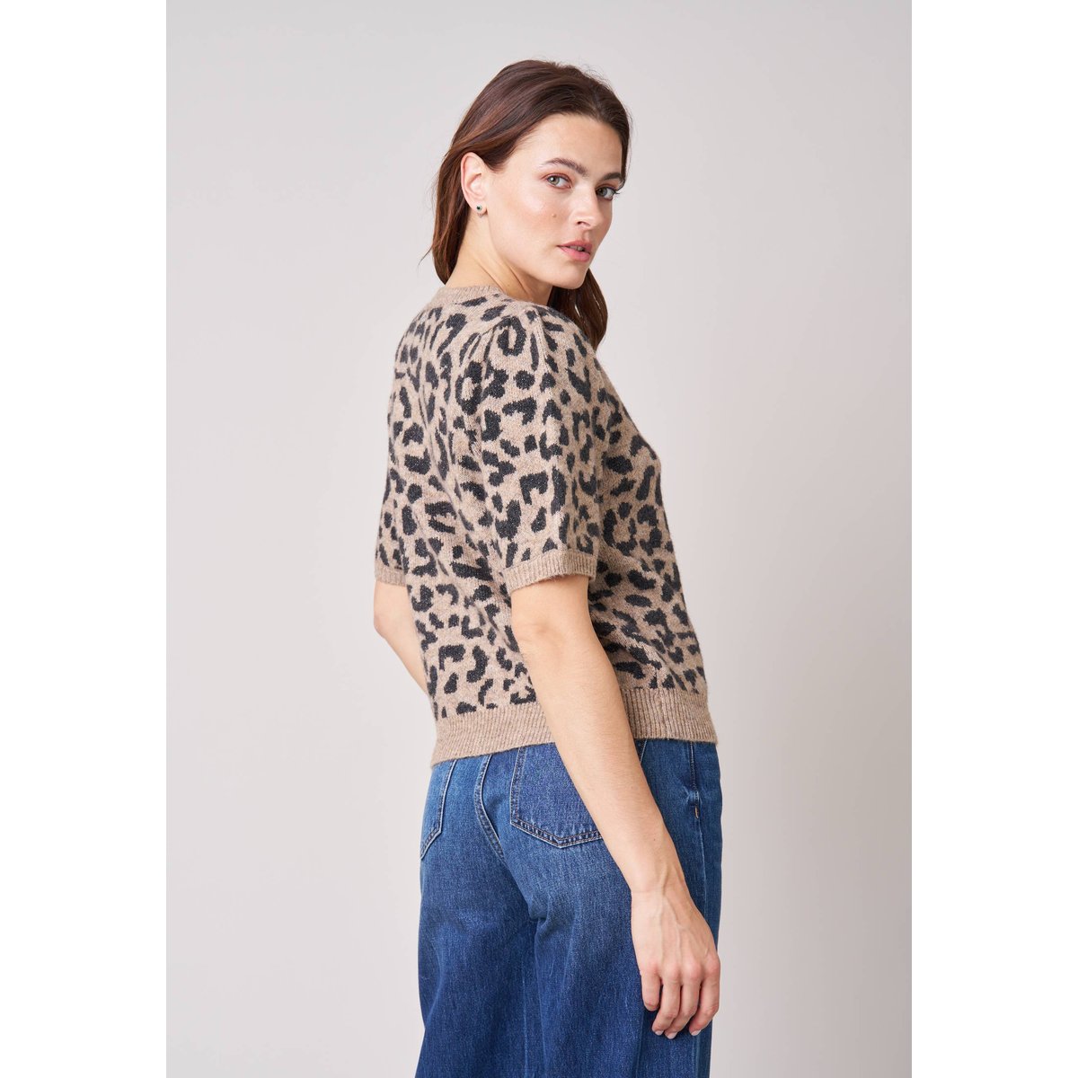 Pull femme imprimé léopard  LISADE taupe, DEELUXE