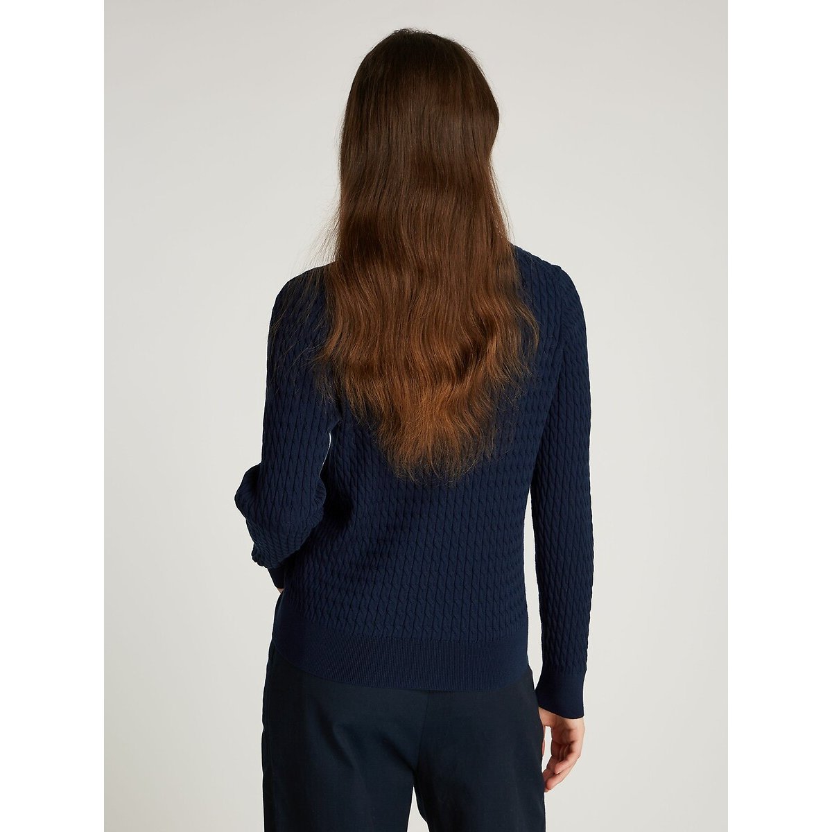 Pull col V maille torsadée marine, TOMMY HILFIGER