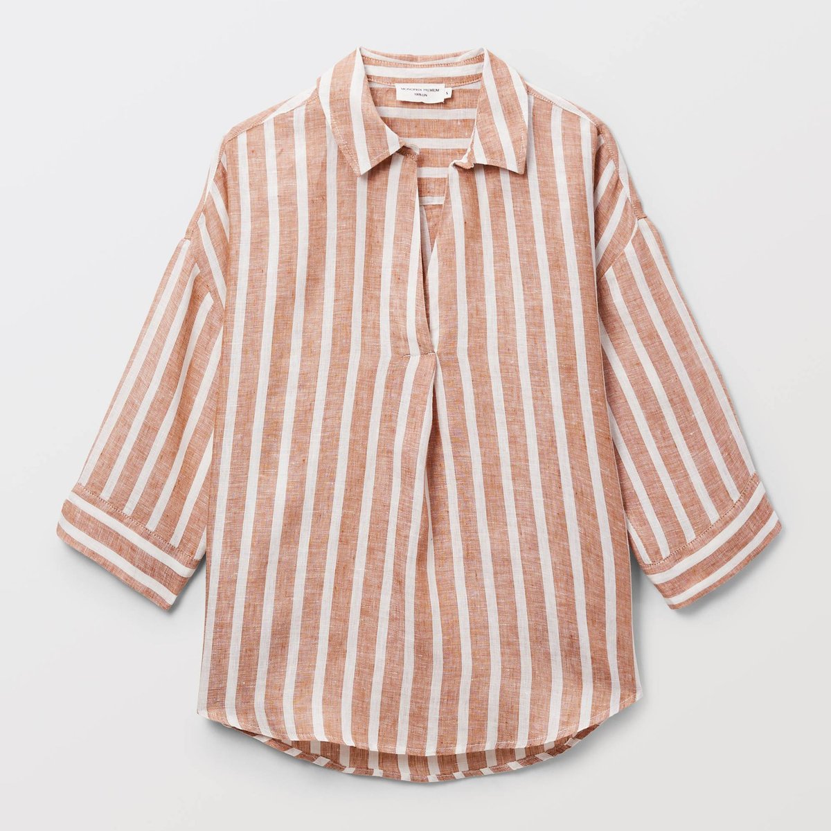 Blouse manches trois quarts rayée en lin copeau, MONOPRIX