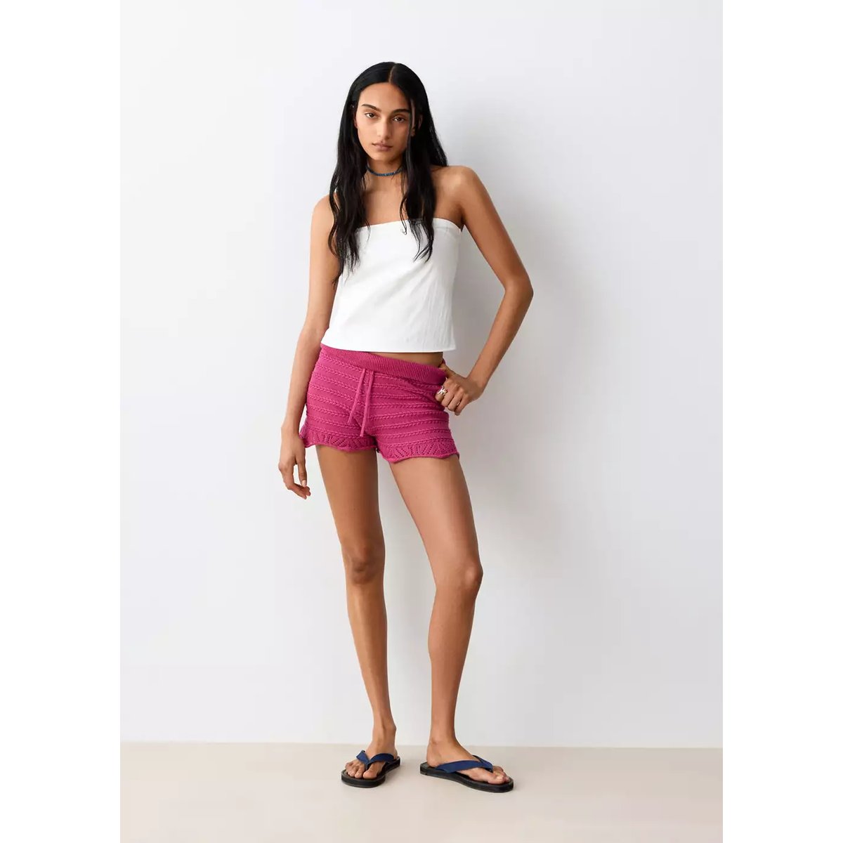 Short en maille à volants rose, MANGO TEEN