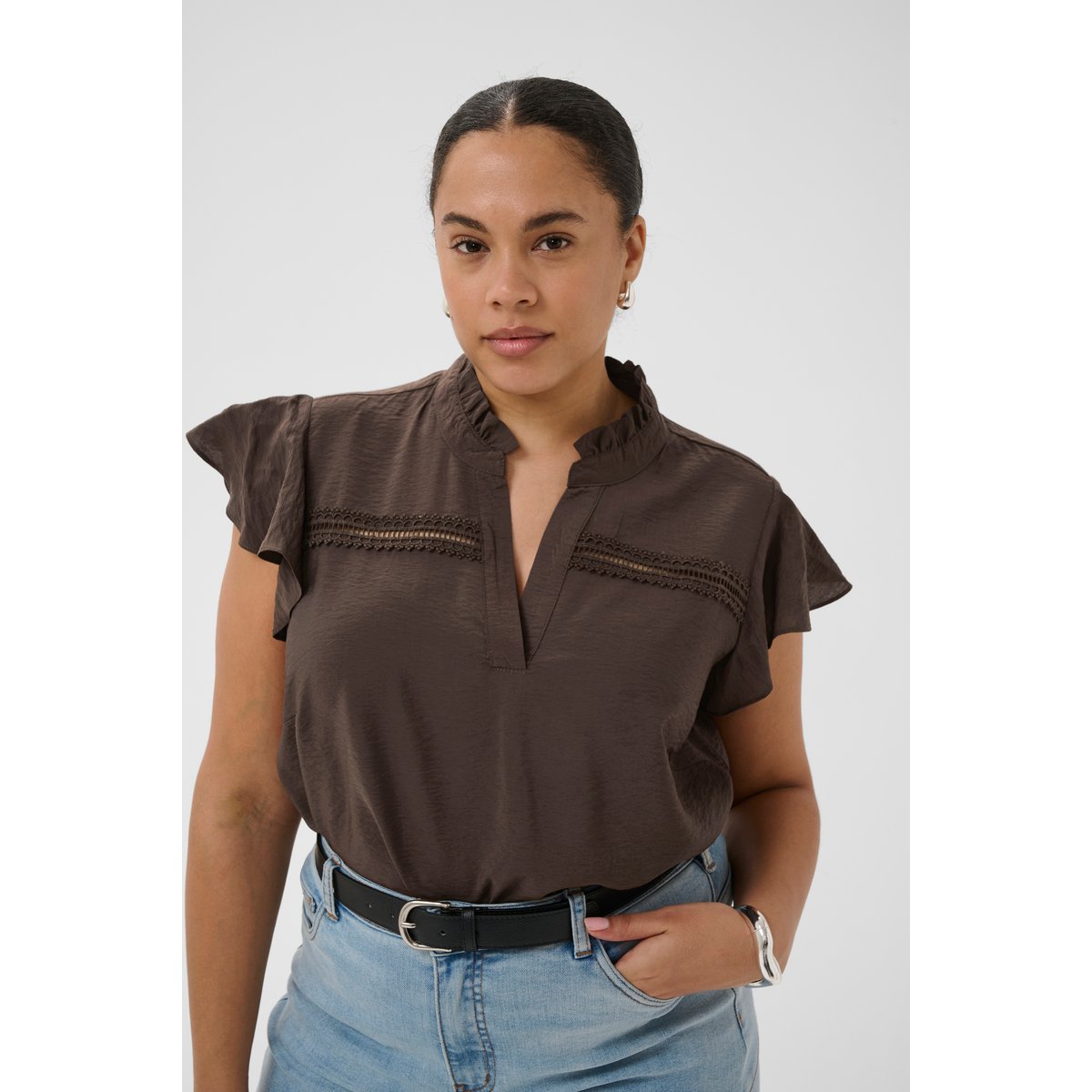 Blouse à manches courtes marron chocolate brown, KAFFE CURVE