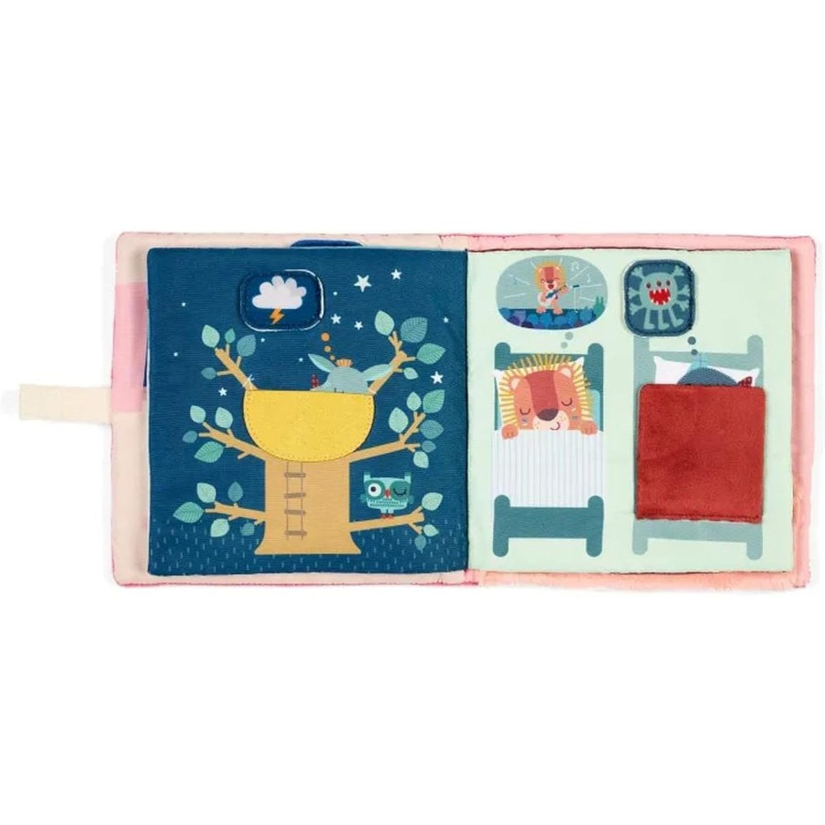 Livre d'activités en tissu rose, blanc, jaune, LILLIPUTIENS