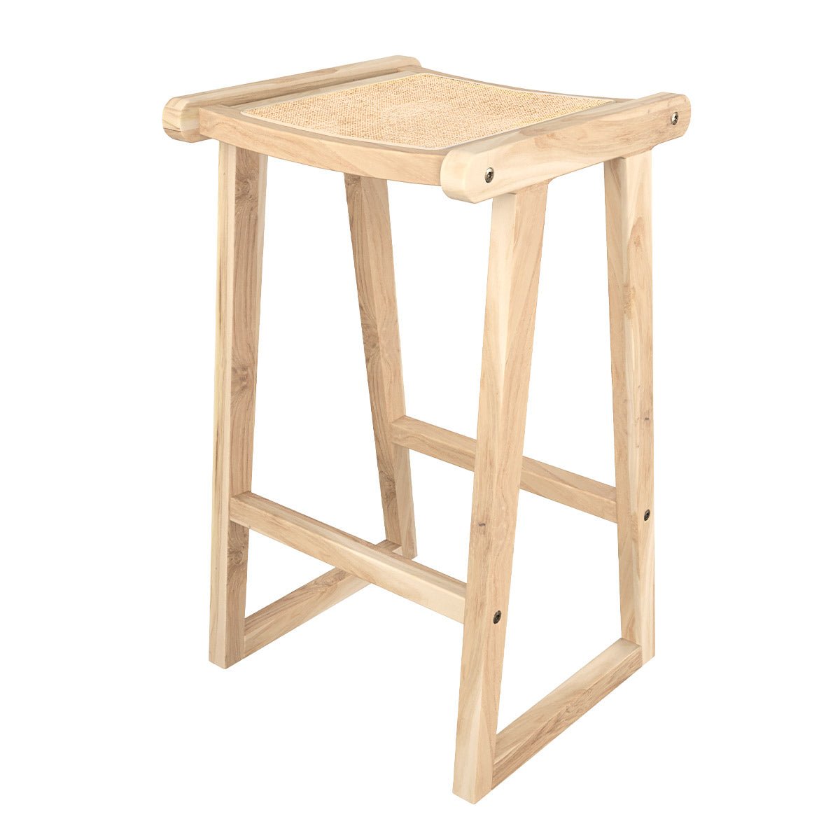 Tabouret pour îlot central 66 cm en teck et rotin - HAIDA naturel, MAISON PAVANE
