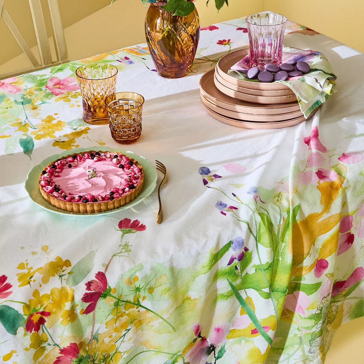Chemin de table lin & coton lavé SOUFFLE FLEURI printemps, GARNIER THIEBAUT