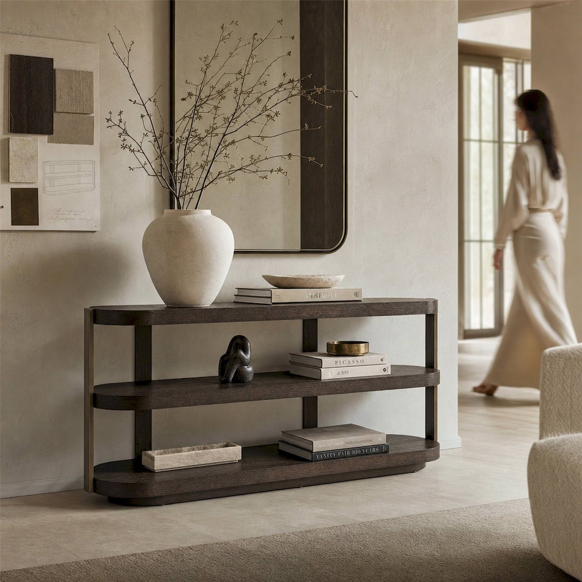 Console arrondie en bois collection ELLINGTON brun foncé finition bronze, RECOLLECTION