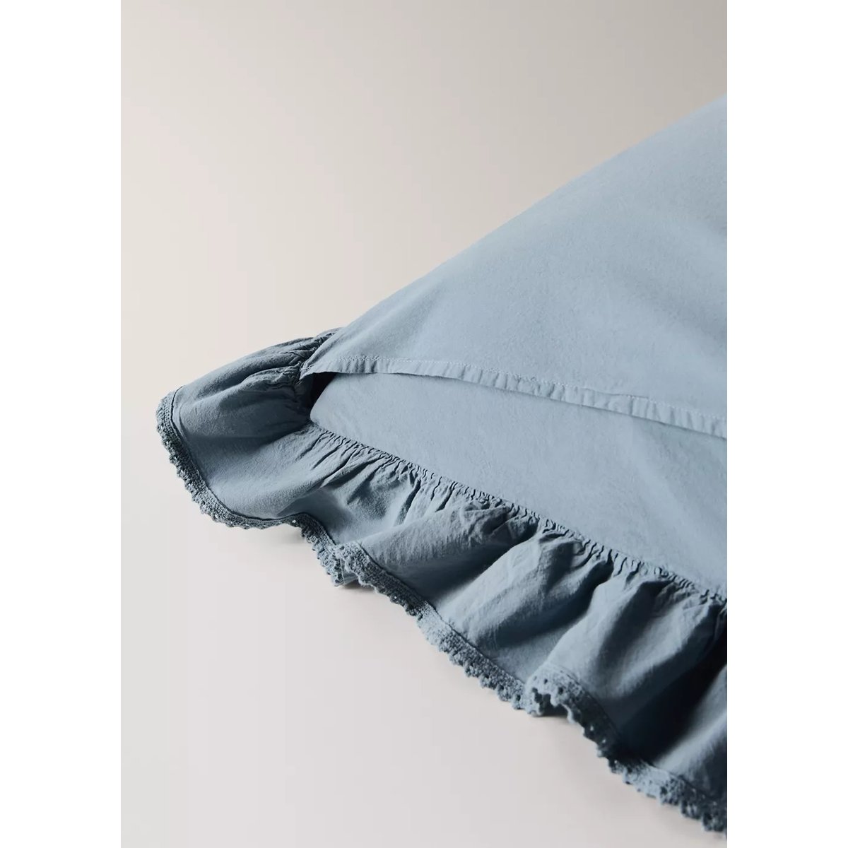 Deux taies d’oreiller coton lavé volant détail dentelle 60x60 cm bleu, MANGO HOME