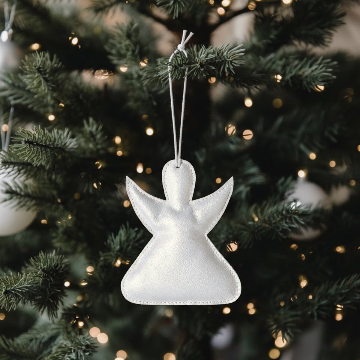 Suspension de noël décorative ange en cuir H10 argenté, SIA DECO