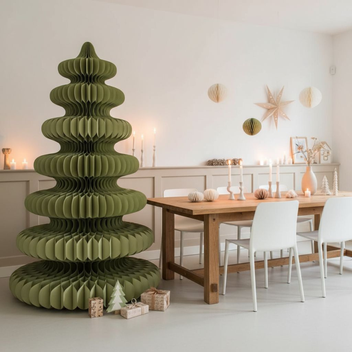 Sapin de Noël décoratif en papier H212 cm YARRAH vert, MICA DECORATIONS