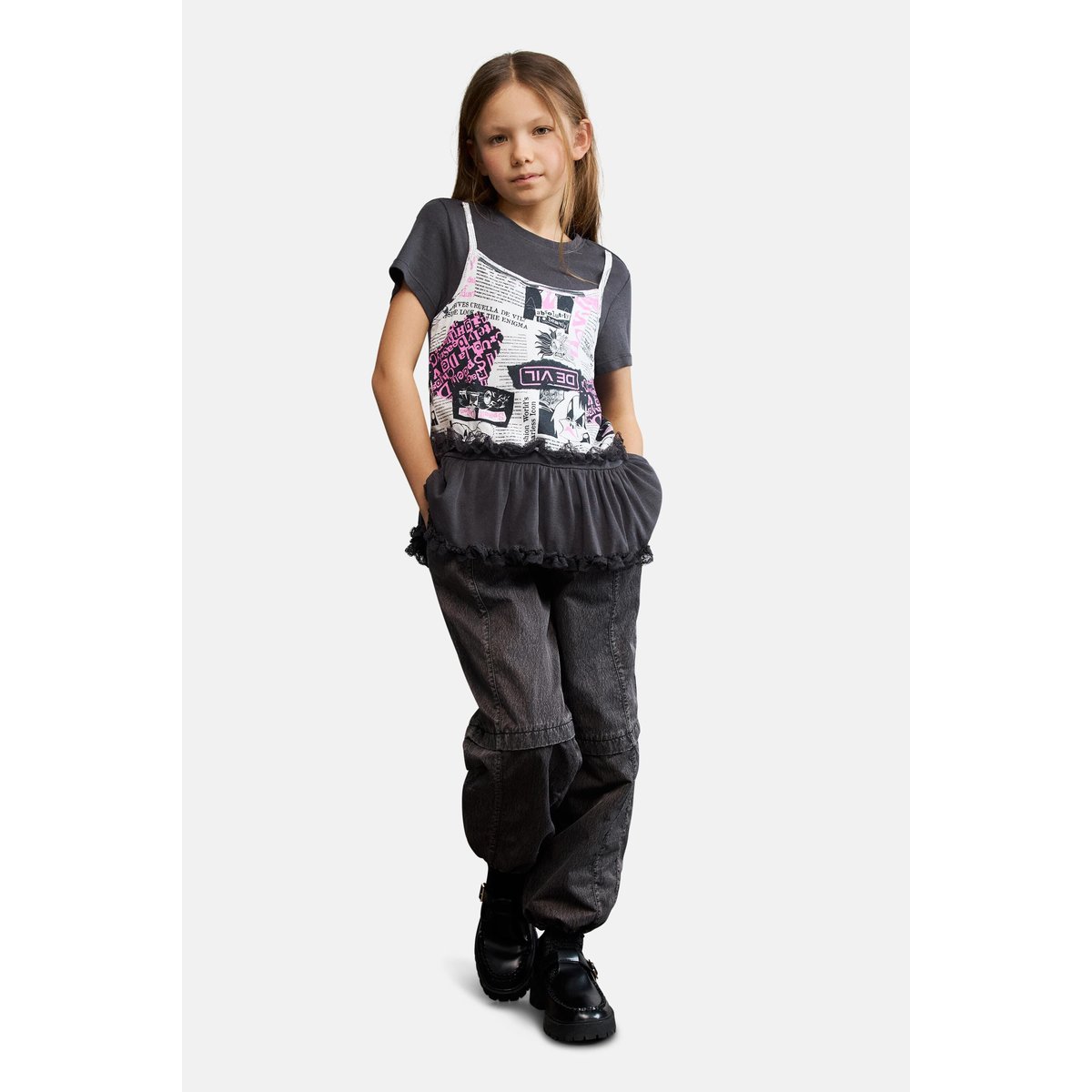 T-shirt à volants Cruella Disney™ noir, DESIGUAL