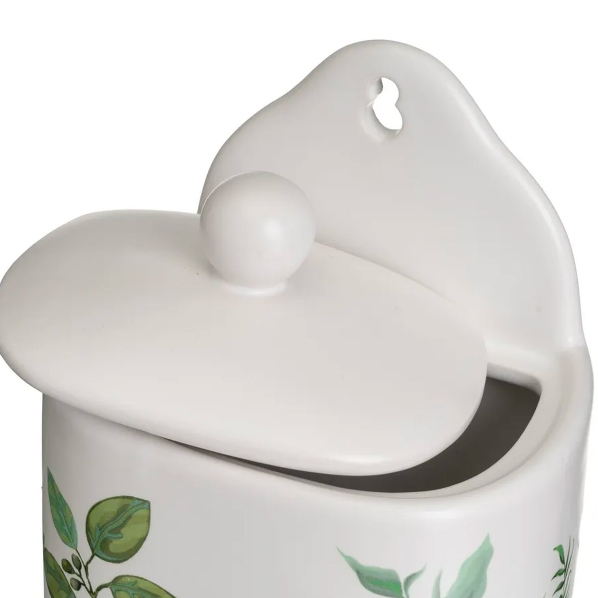 Pot à sel mural en céramique blanche motif feuillage vert, WADIGA