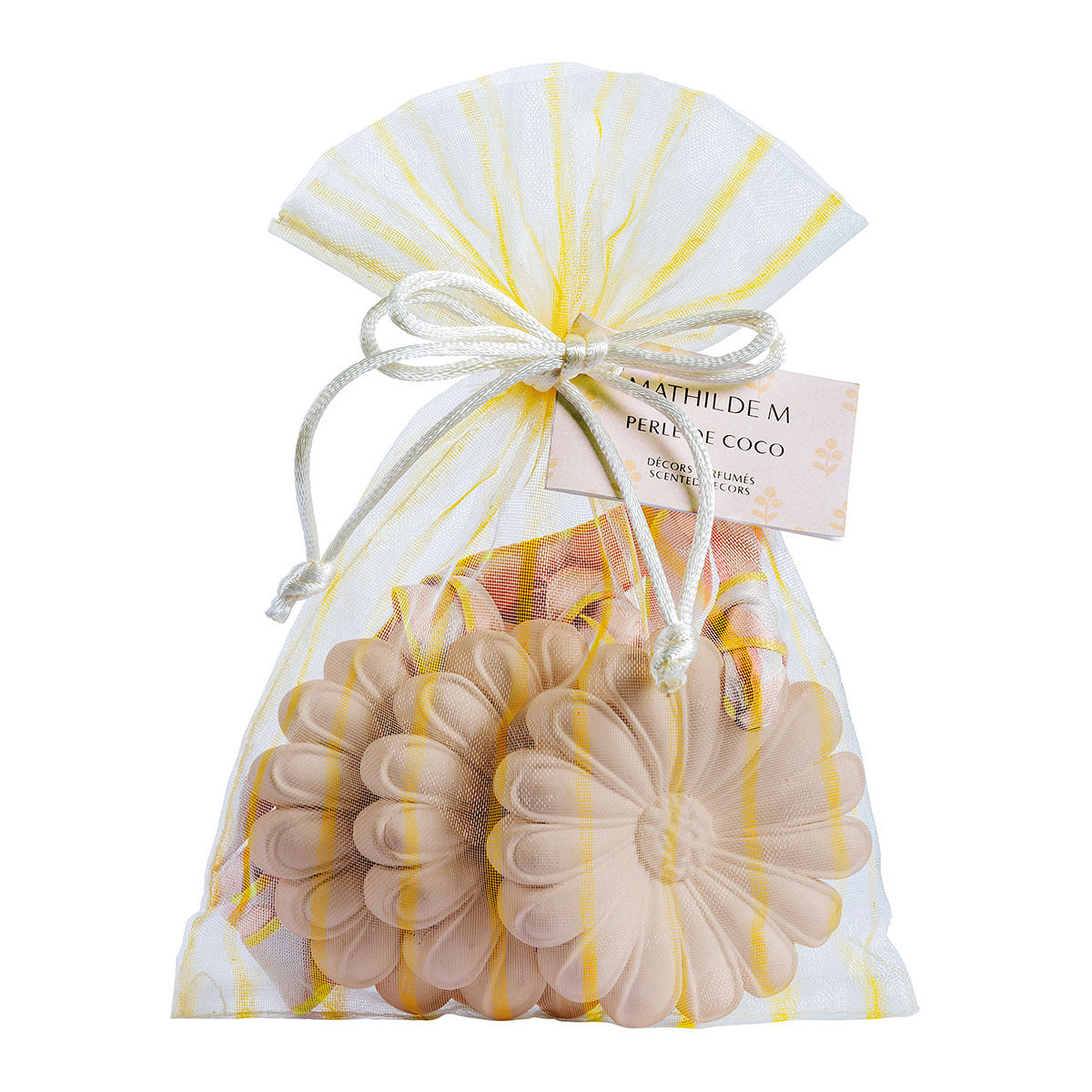 Pochon de 3 décors parfumés - Perle de Coco blanc, MATHILDE M