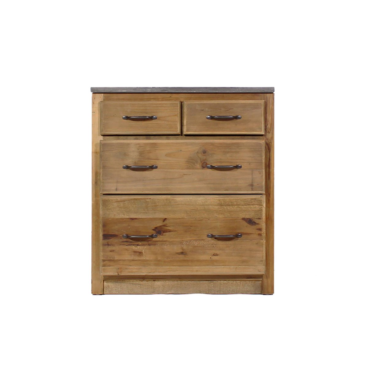Meuble bas de cuisine en bois recyclé et pierre bleue CHAMPÊTRE bois clair, MADE IN MEUBLES