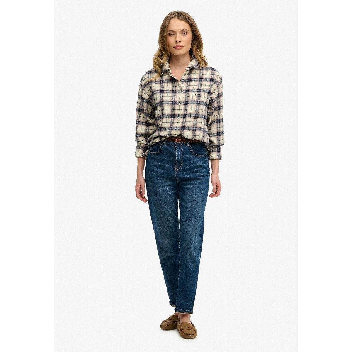 Chemise décontractée en flanelle à carreaux carreaux écru, SUPERDRY