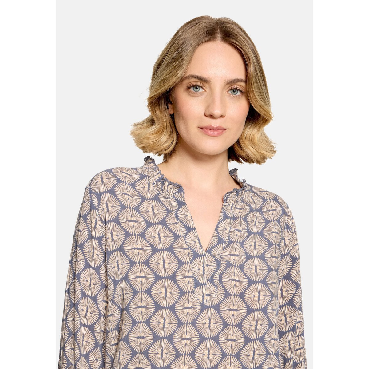 Blouse casual à fronce bleu/beige, CARTOON