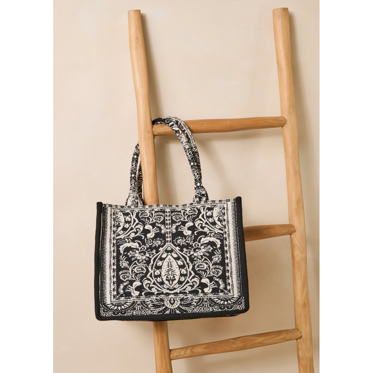 Sac cabas jacquard noir, LA FEE MARABOUTEE