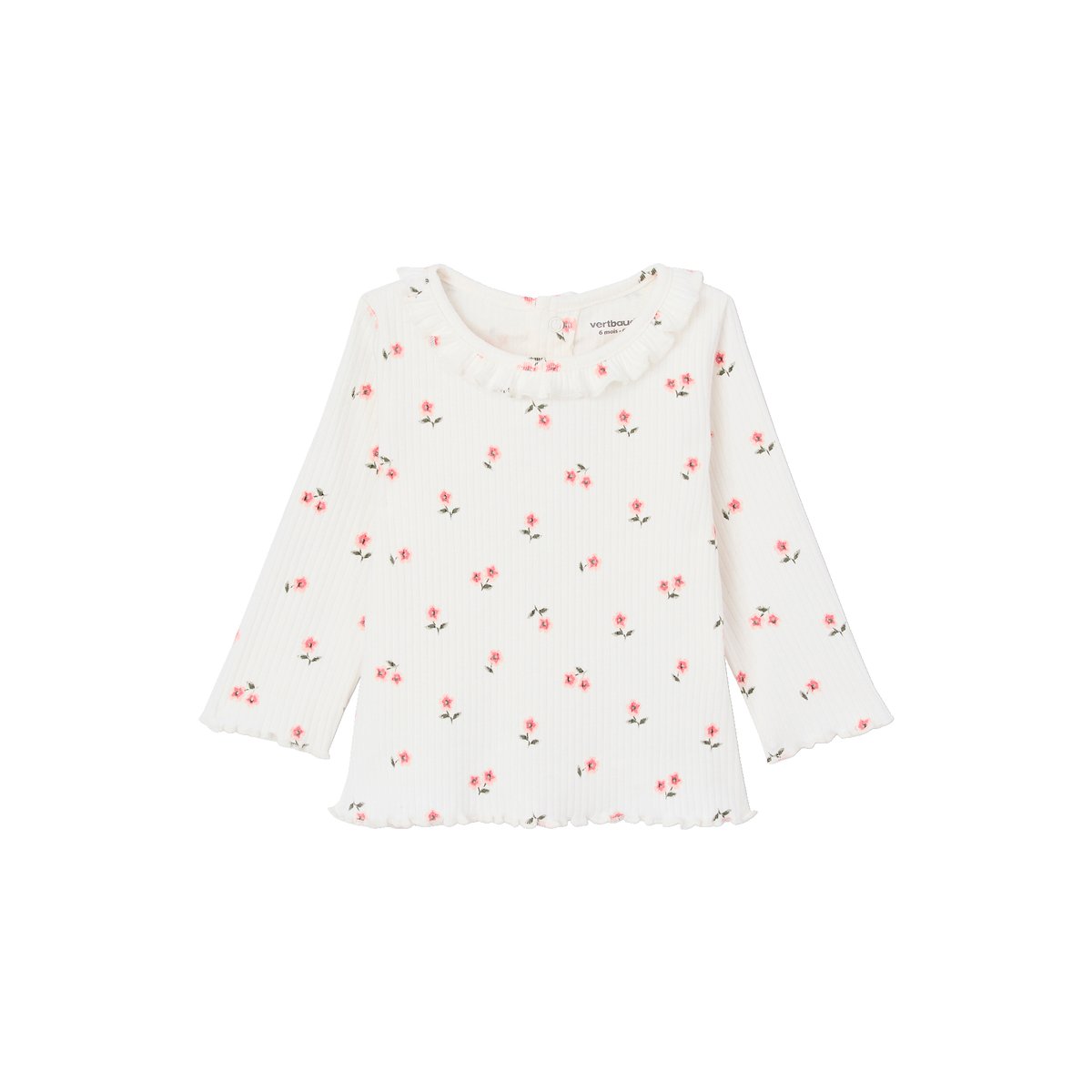 T-shirt bébé en maille côtelée manches longues rose pâle, VERTBAUDET