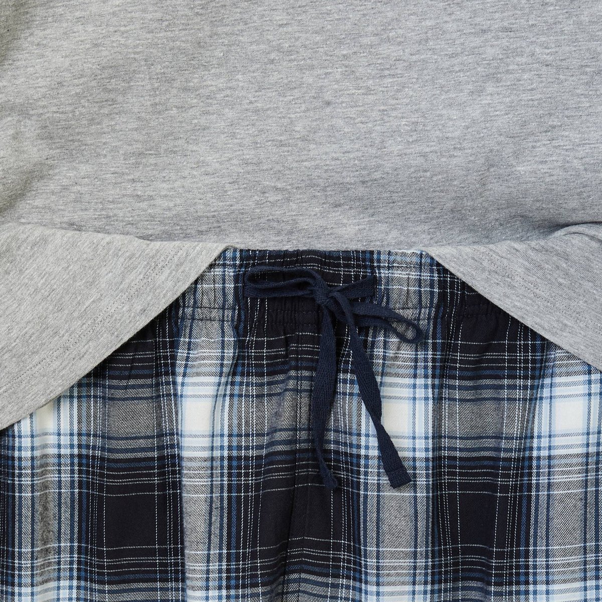 Pyjama manches longues en jersey et pantalon en flanelle en coton gris moyen, MONOPRIX