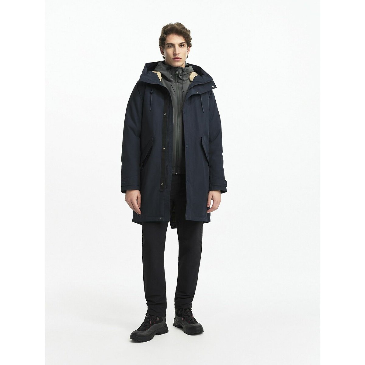 Parka longue doublée sherpa MOCOPI bleu marine, AIGLE