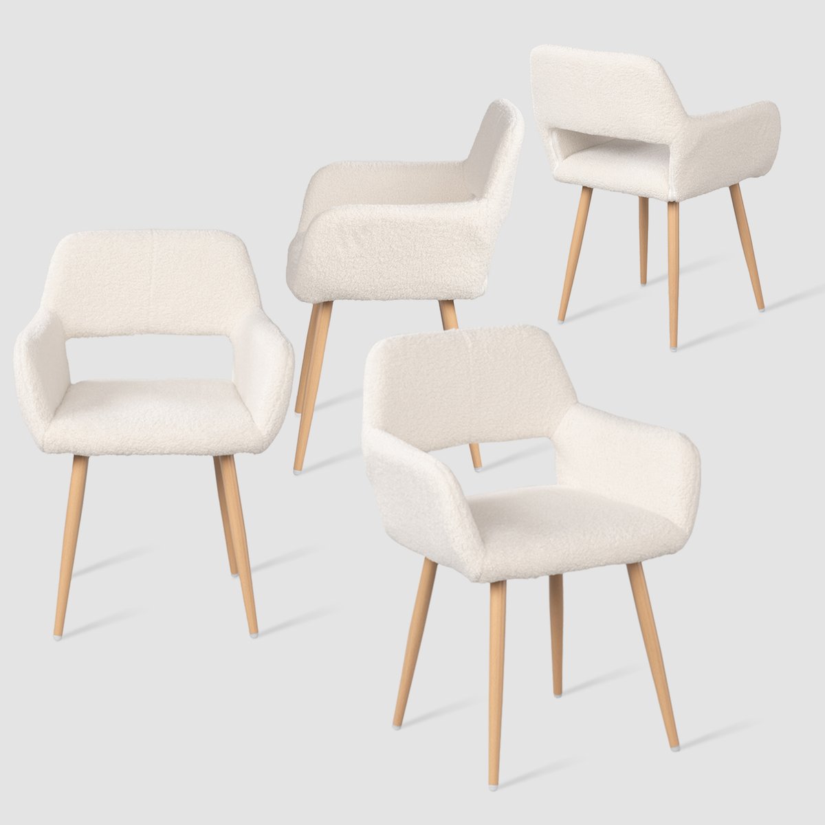 Lot de 4 chaise de salle à manger scandinave en bouclette, CROMWELL crème, MEUBLES COSY