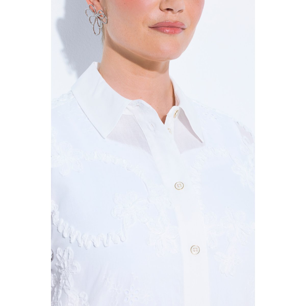 Chemisier long avec broderies blanc neige, ULLA POPKEN