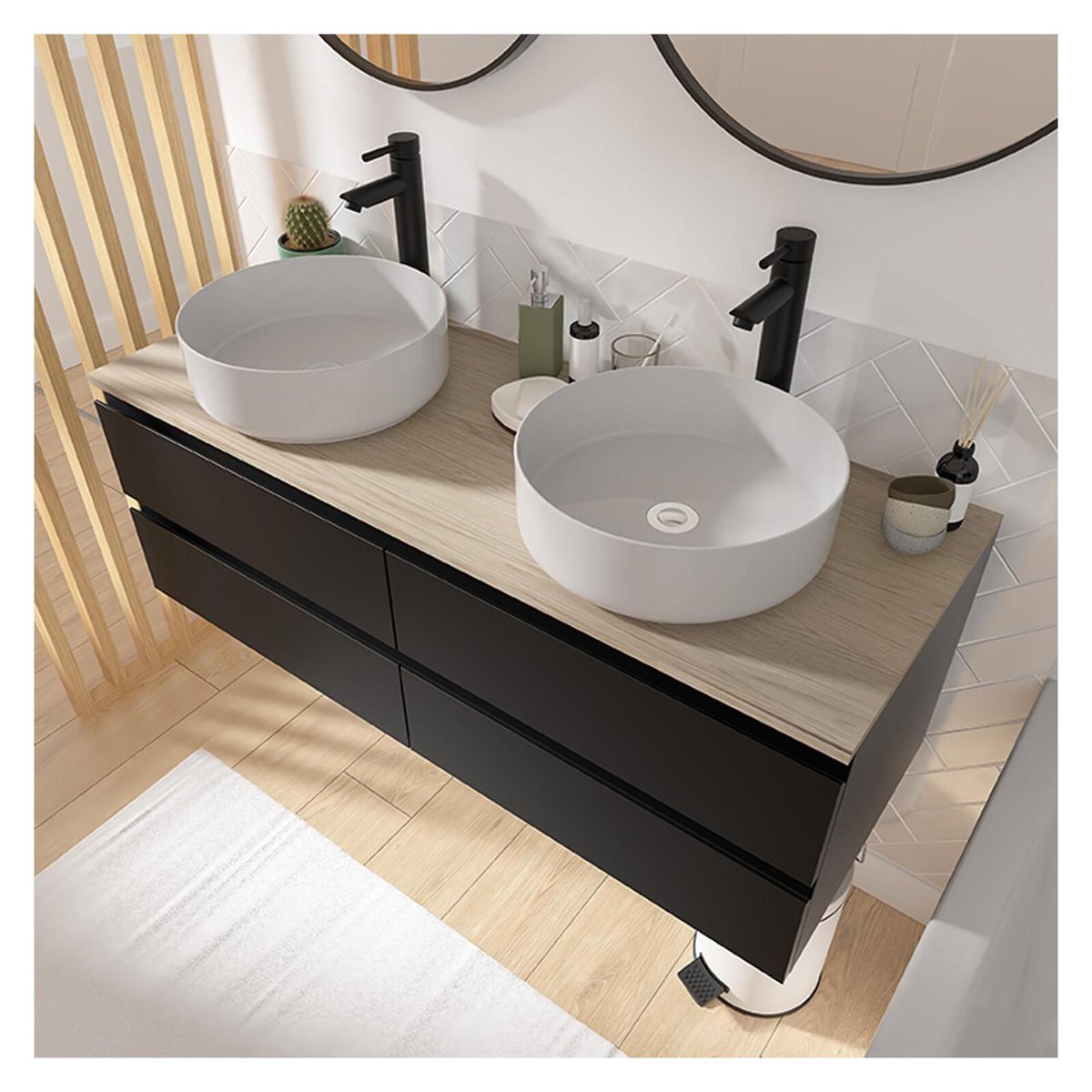 Ensemble meuble double vasque suspendu 120cm SORRENTO noir, MOB IN