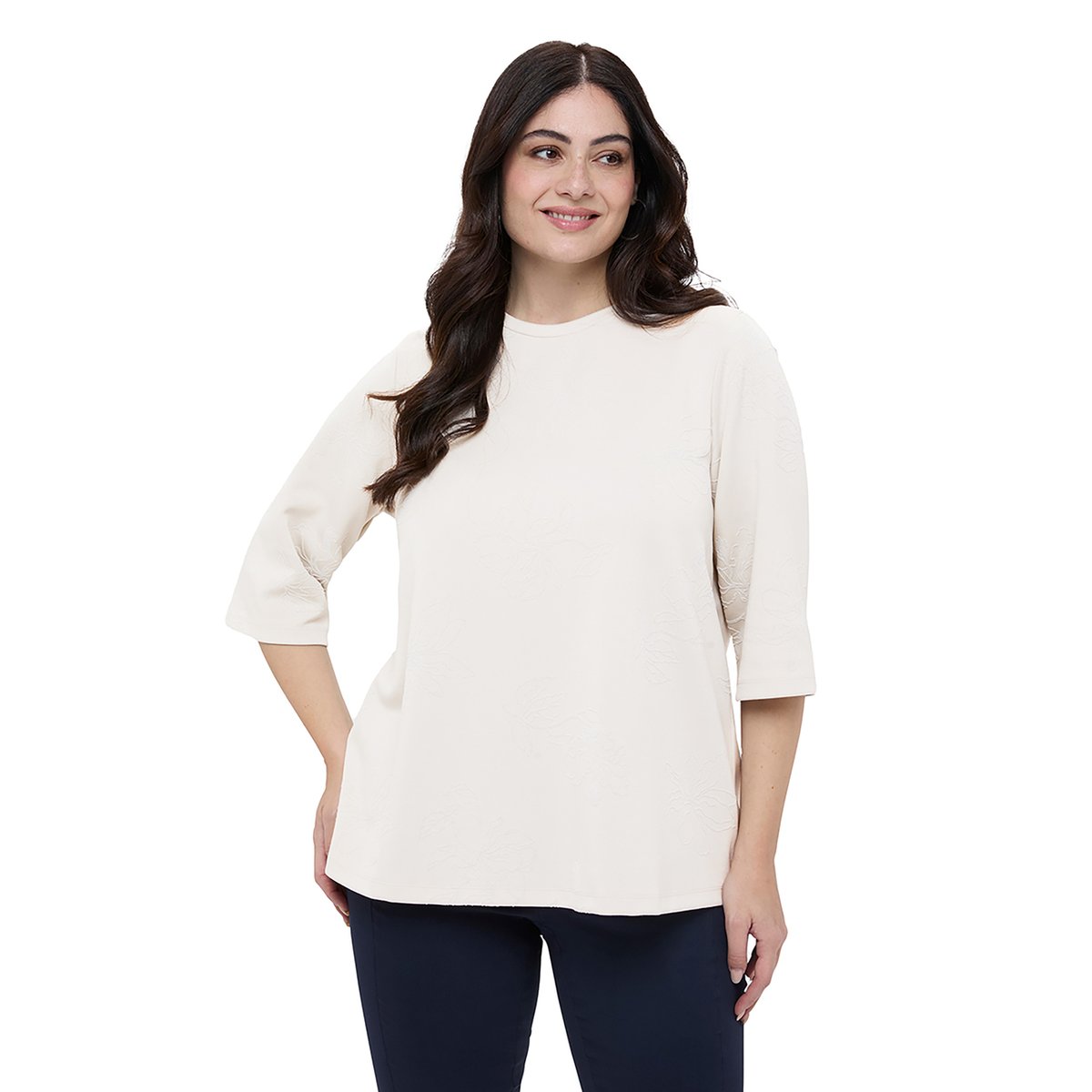 Sweat en scuba avec broderie florale blanc, FIORELLA RUBINO
